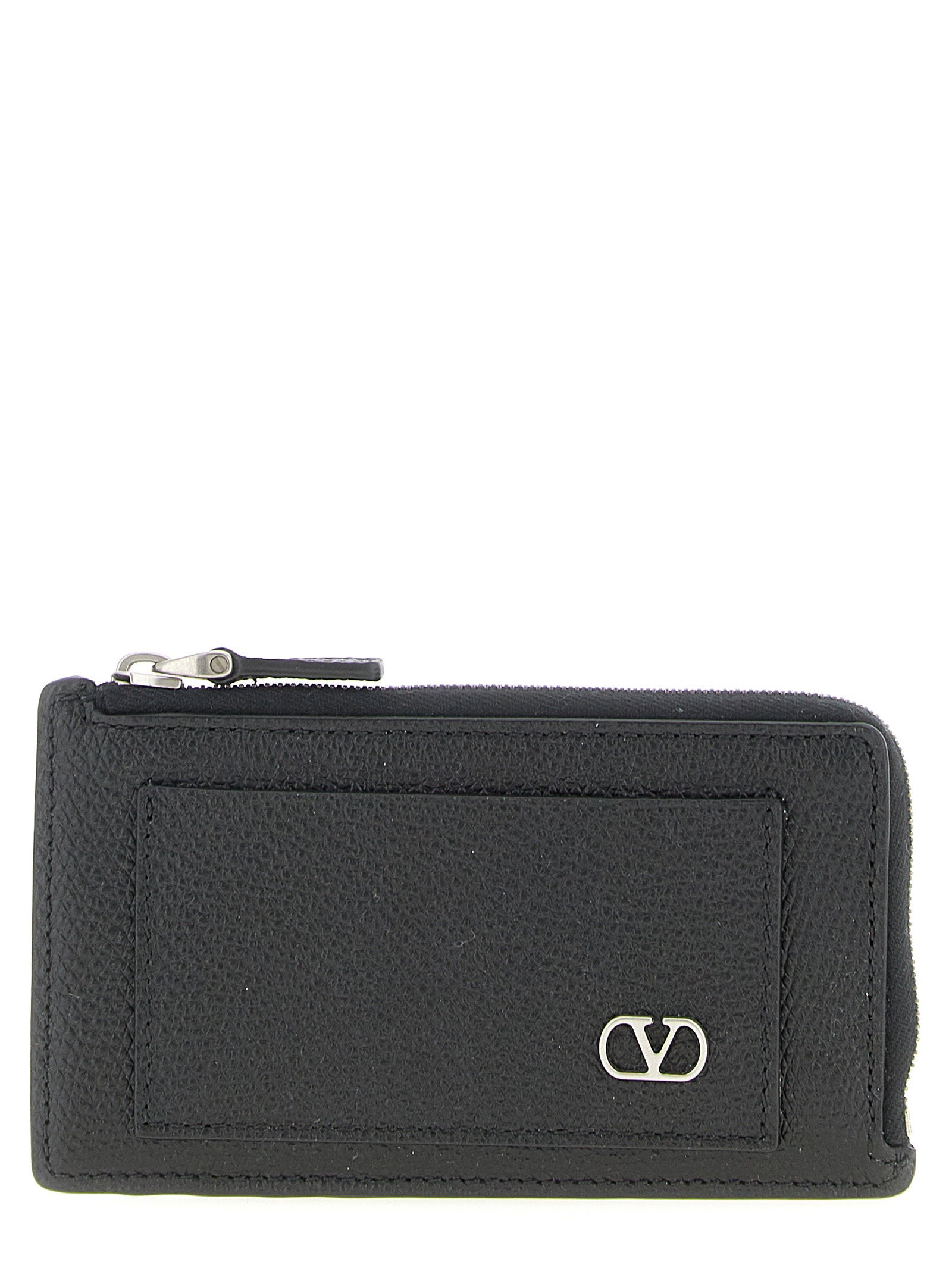 Valentino Garavani Vlogo Signature Leather Coin Purse — Black