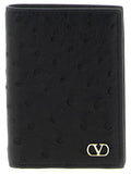 Valentino Garavani Ostrich Leather Vlogo Card Case — Black