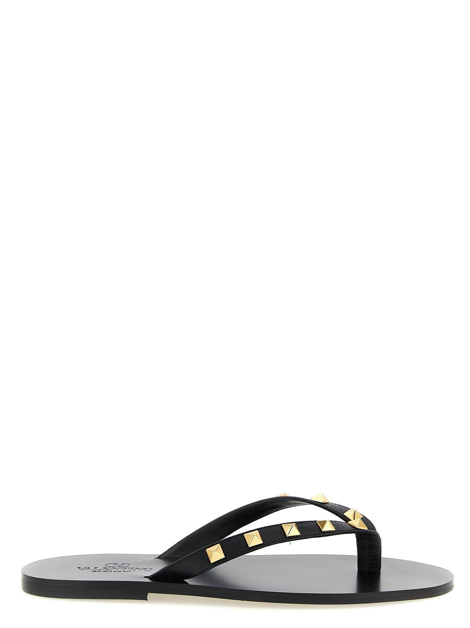 Valentino Garavani Studded Leather Thong Sandal — Black