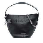 Small Perforated Calfskin Logo Eyelet Bucket Bag