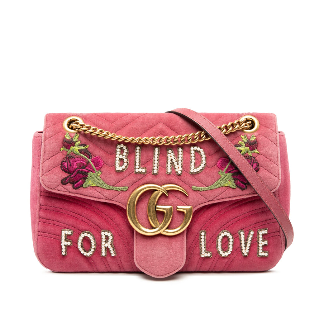 Large GG Marmont Matelasse Velvet Embroidered Blind For Love Shoulder Bag