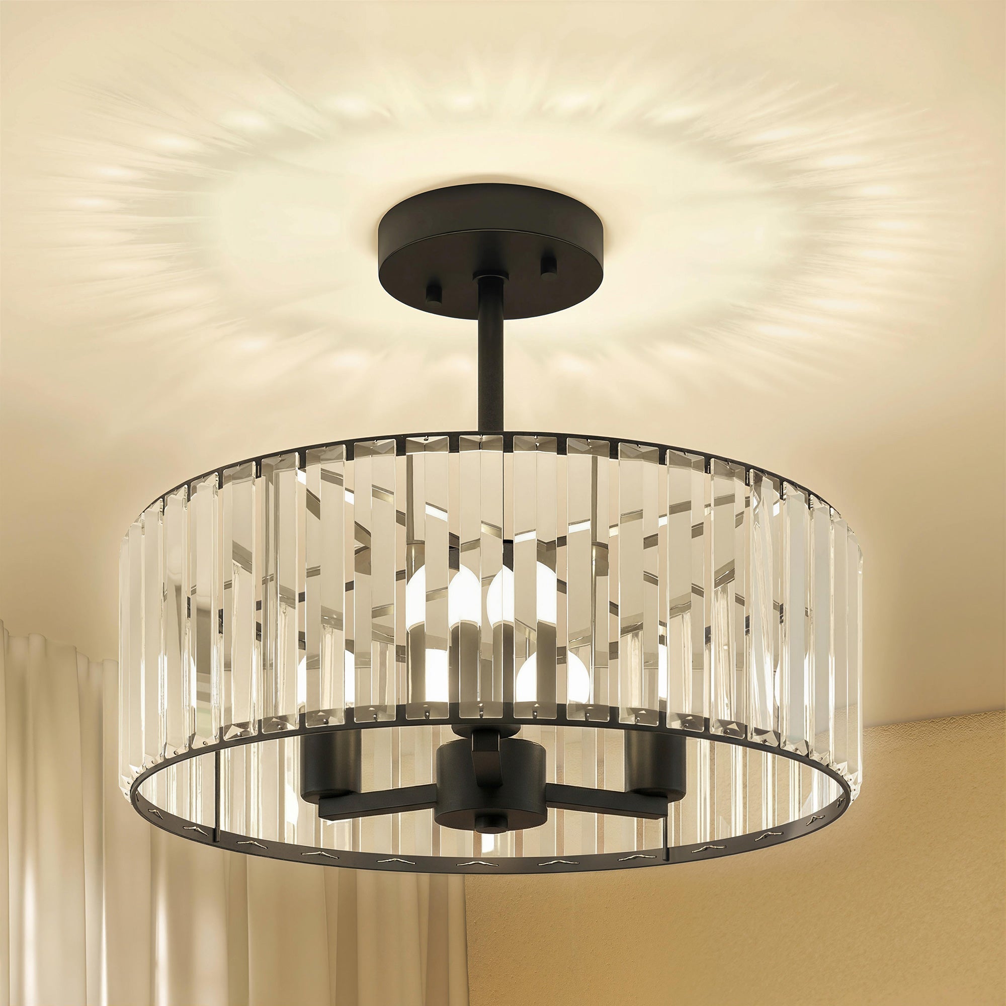 Elegant Crystal E14 Ceiling Light with Sparkling Refraction for Living Room, Black