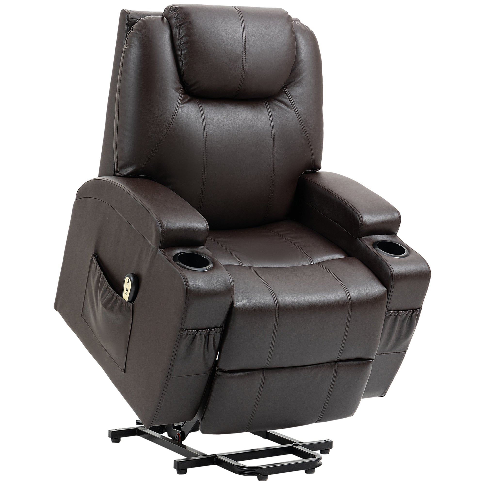 PU Leather Power Lift Recliner for Small Spaces with Cup Holders and Remote Control Brown