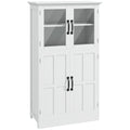 Freestanding Storage Cabinet with 4-Tier Shelving & Glass Doors, White
