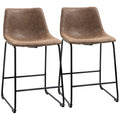 Set of 2 Vintage PU Leather Bar Stools with Footrest for Kitchen, Brown