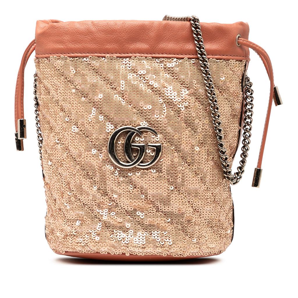 Small GG Marmont Sequined Diagonal Matelasse Leather Bucket Bag