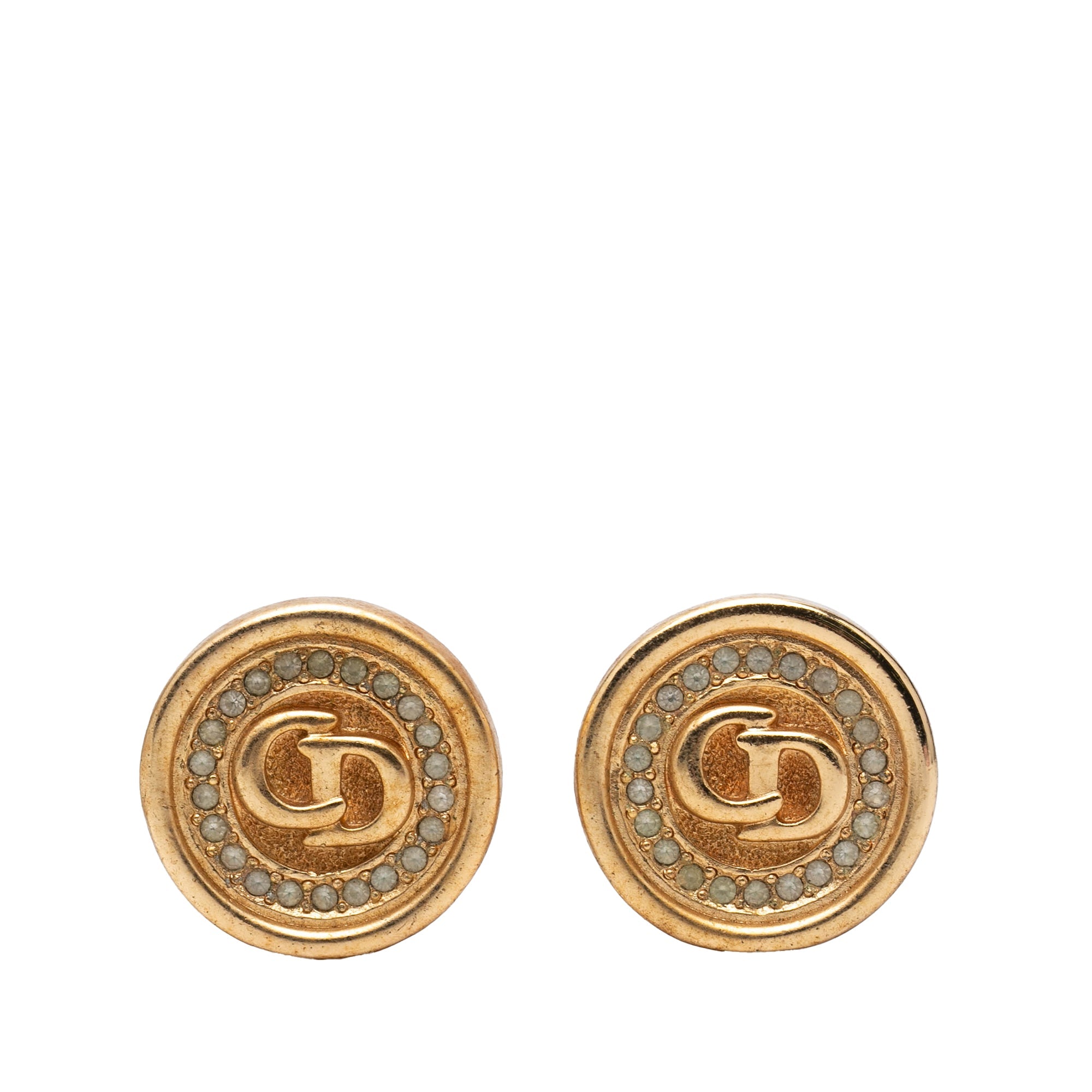 Gold Plated Strass CD Logo Clip On Earrings