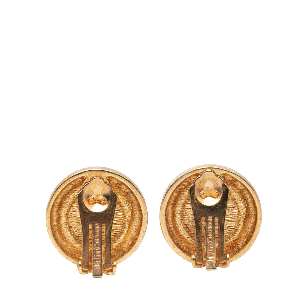 Gold Plated Strass CD Logo Clip On Earrings