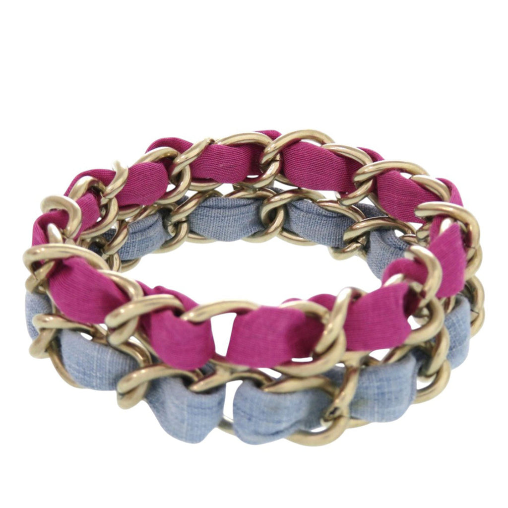 CC Brass and Fabric Woven Double Bracelet
