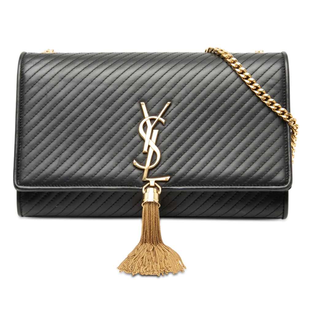 Medium Diagonal Quilted Calfskin Monogram Kate Tassel Crossbody