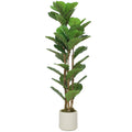 4FT Artificial Fiddle Leaf Fig Tree with Solid Wood Trunks, Lifelike Fake Tree with 45 Leaves in Pot, Green