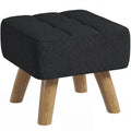Tufted Fabric Footstool with Padded Seat and Rubber Wood Legs, Black