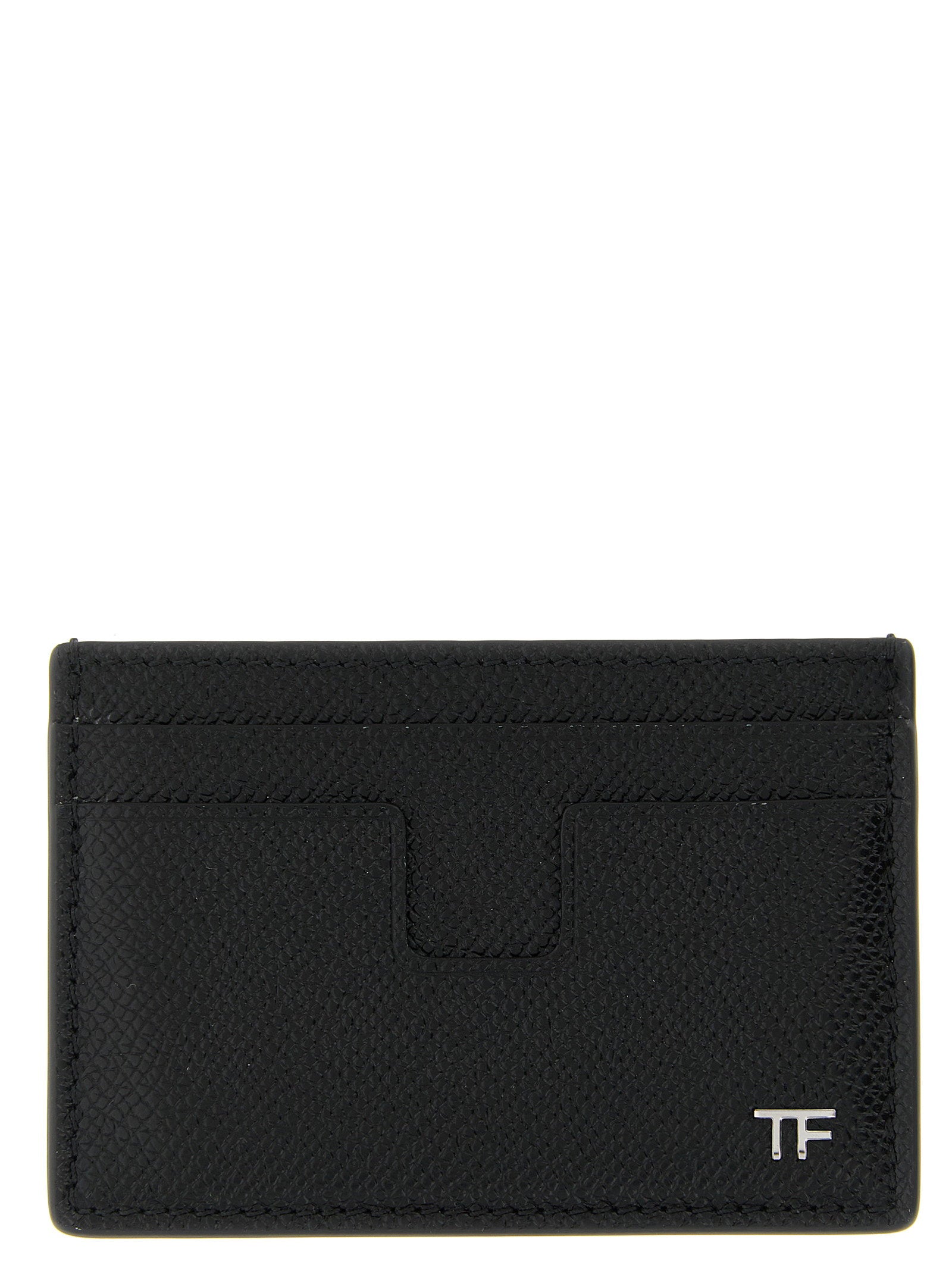 Tom Ford Leather with Metal Logo Card Case — Black