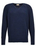 Ma'ry'ya Cotton-Blend V-Neck Sweater — Navy