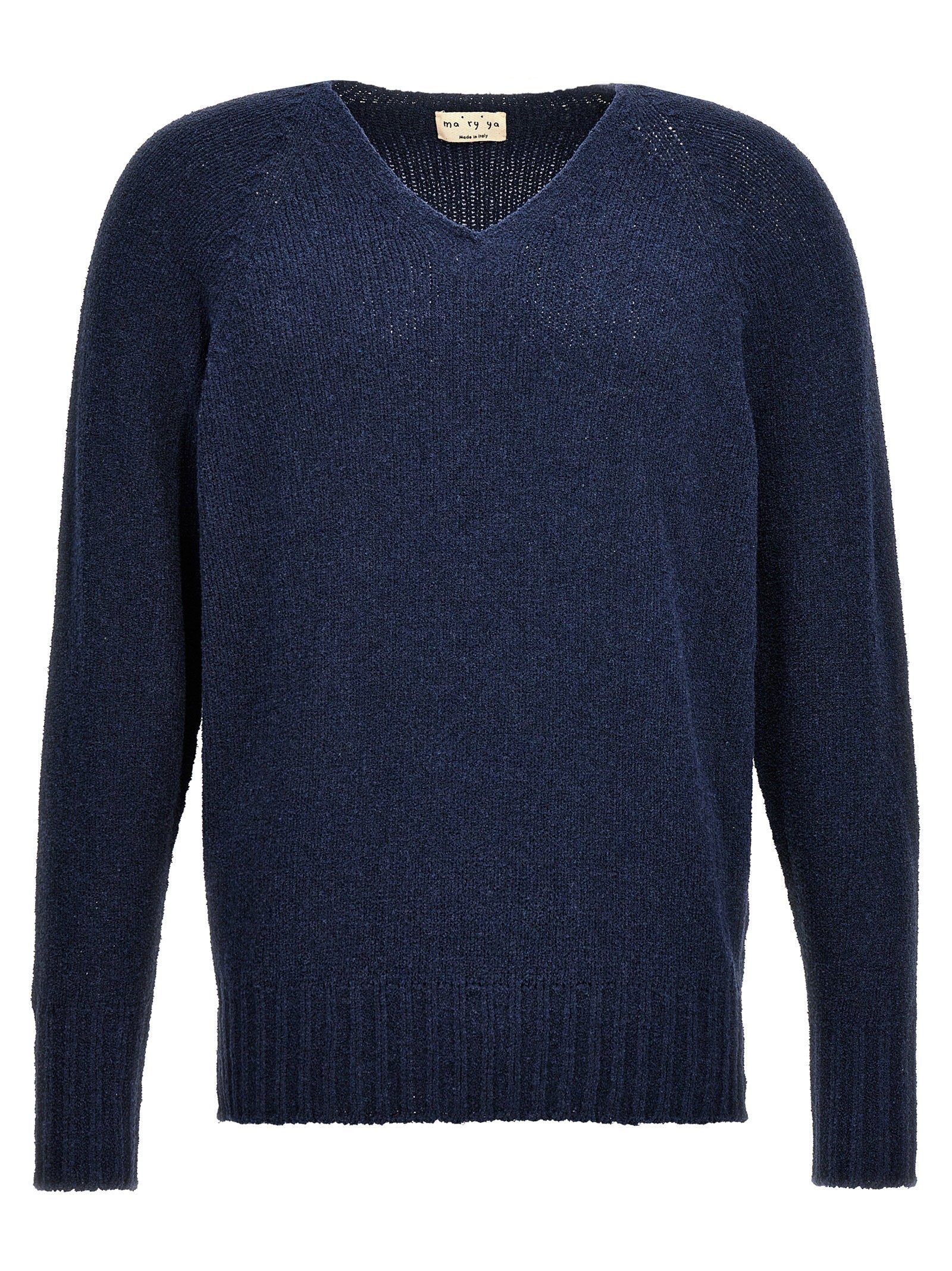 Ma'ry'ya Cotton-Blend V-Neck Sweater — Navy