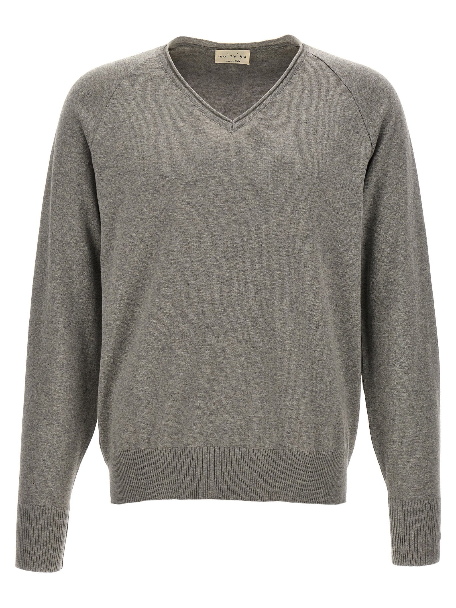Ma'ry'ya V-Neck Cotton Sweater — Gray
