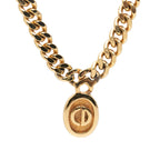 Gold Plated CD Logo Oval Pendant Necklace