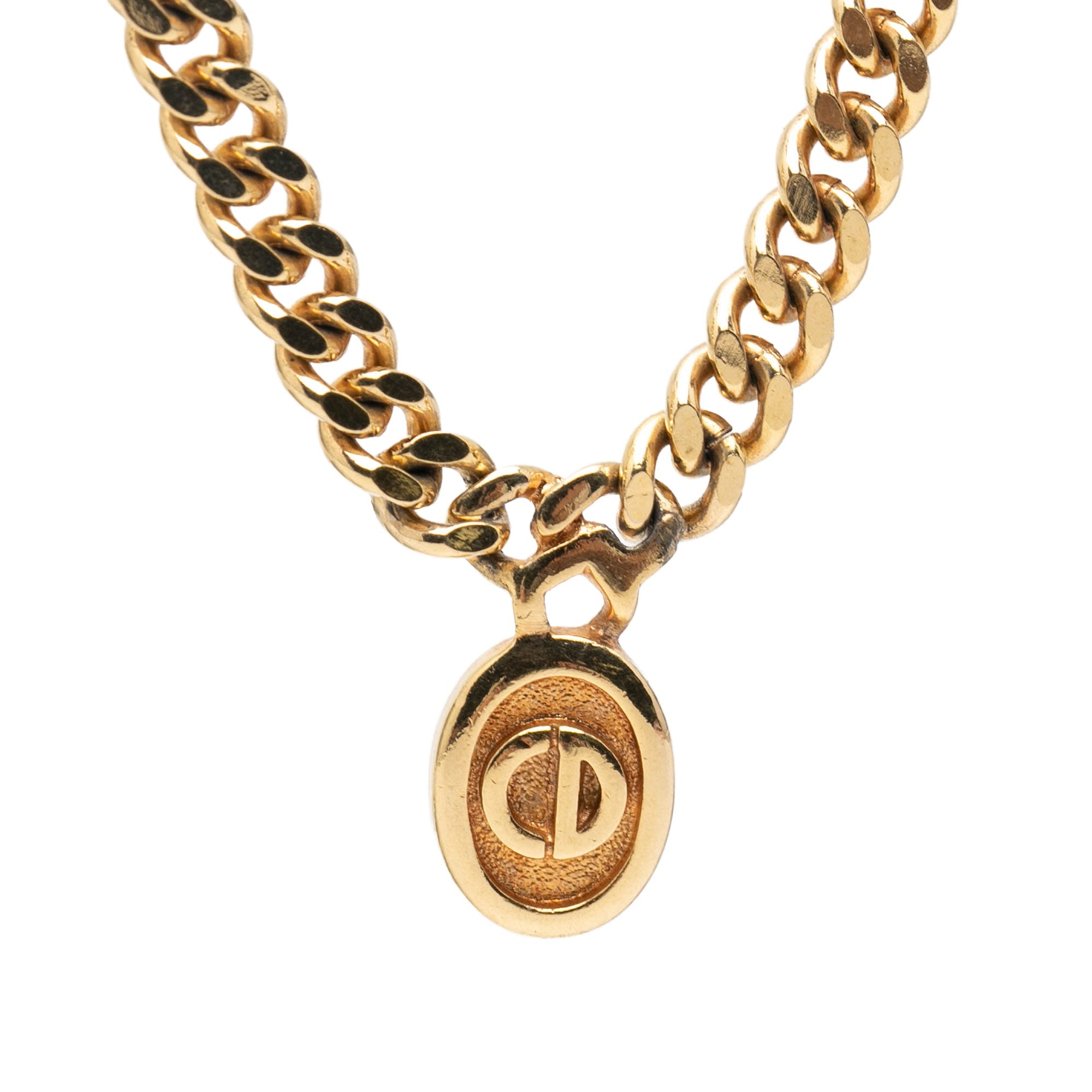 Gold Plated CD Logo Oval Pendant Necklace