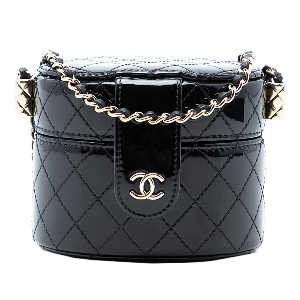 CC Quilted Patent Vanity Case with Chain