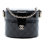 CC Quilted Patent Vanity Case with Chain