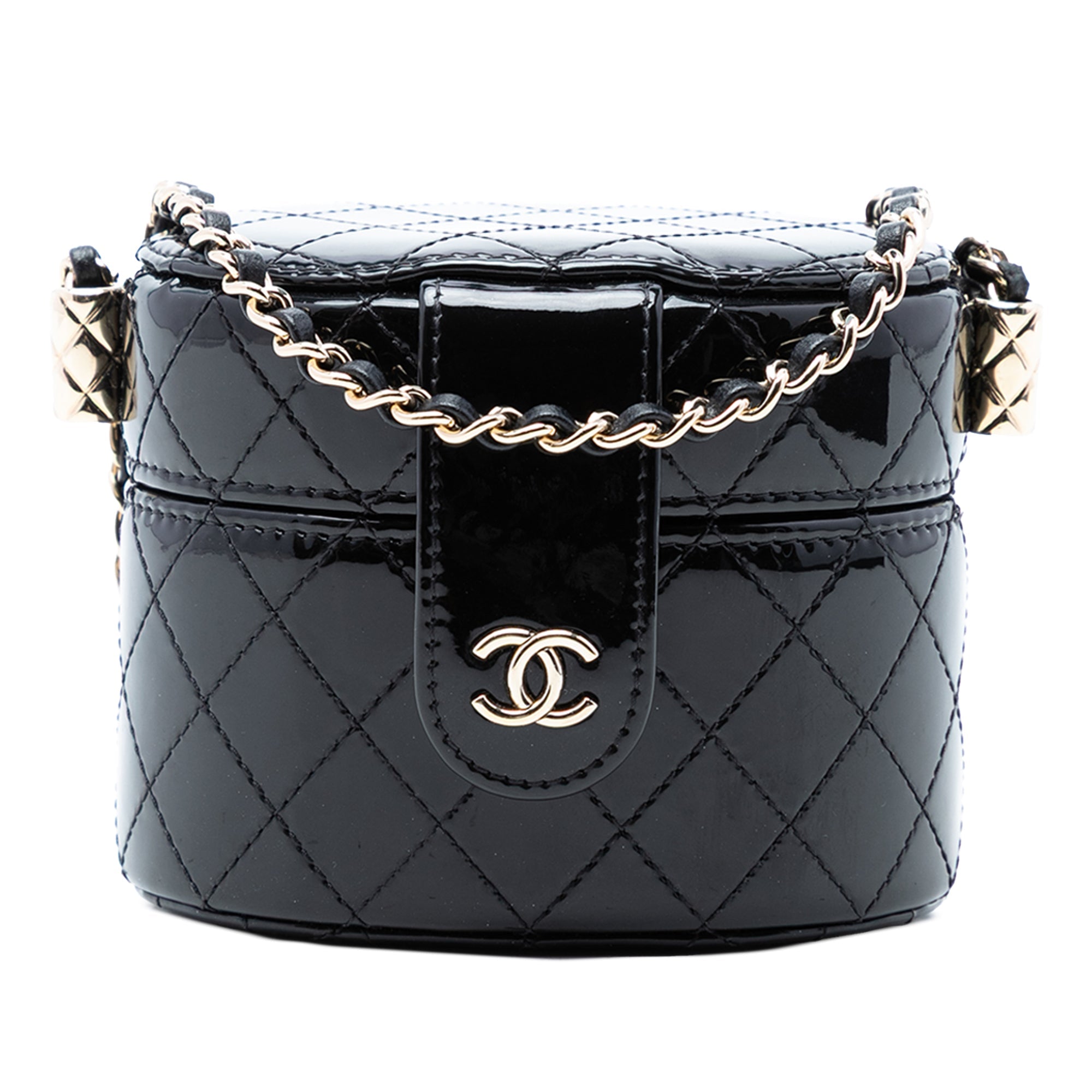 CC Quilted Patent Vanity Case with Chain