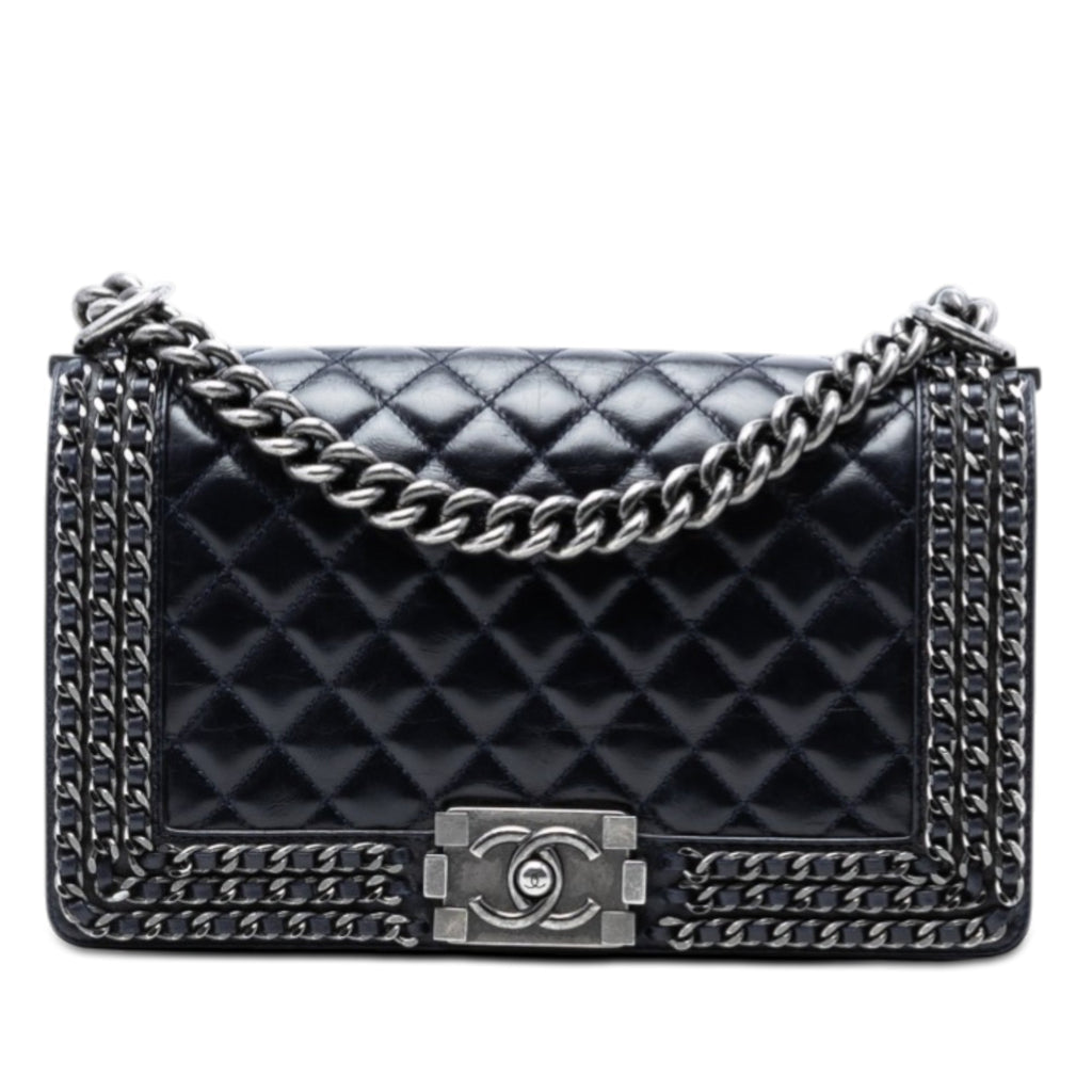 Old Medium Quilted Glazed Calfskin Chain Around Boy Flap