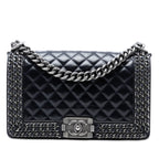 Old Medium Quilted Glazed Calfskin Chain Around Boy Flap