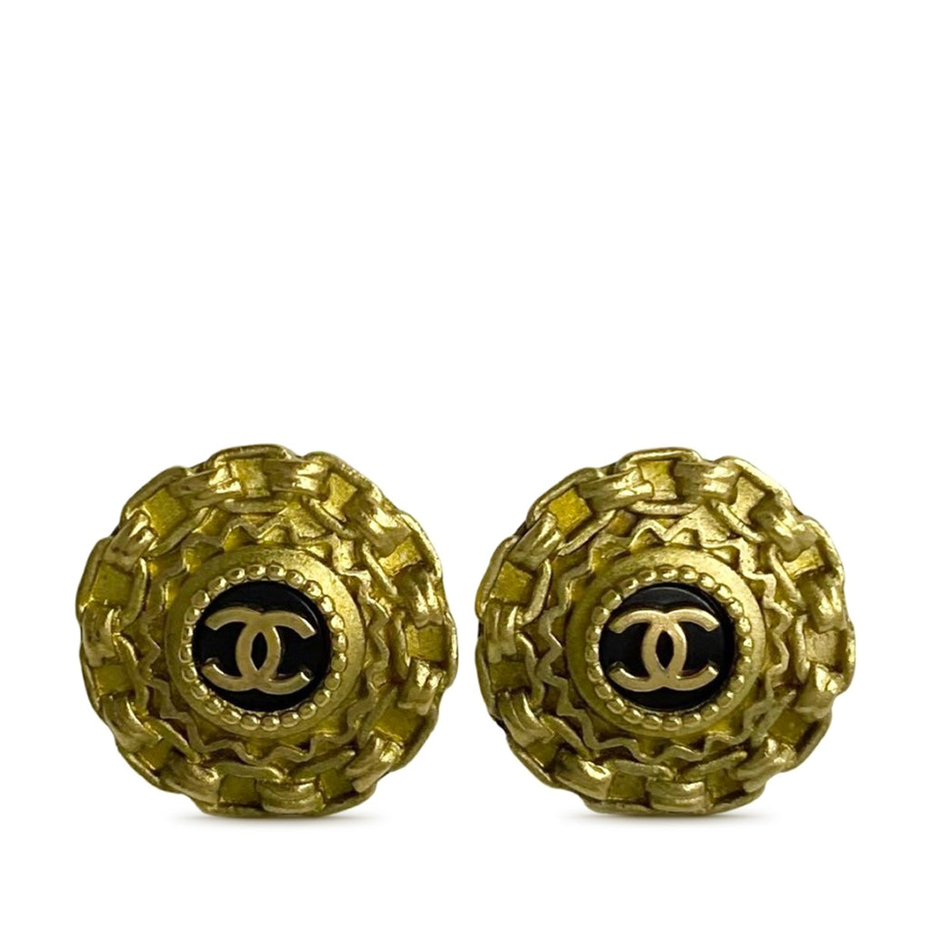 CC Gold Plated Enamel Round Clip On Earrings