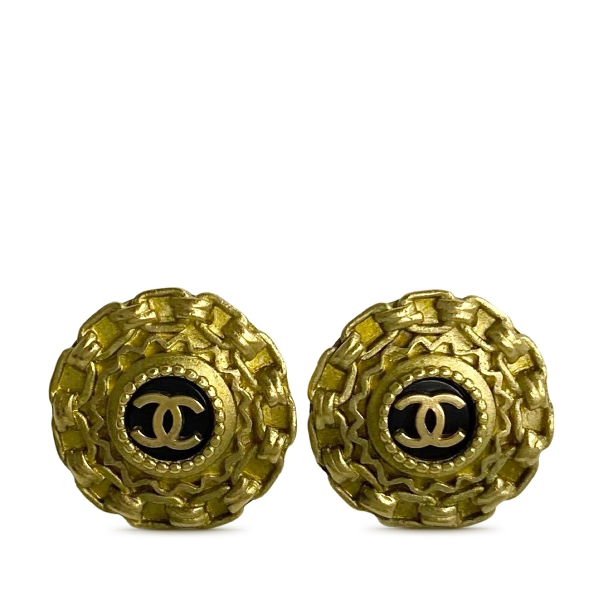 CC Gold Plated Enamel Round Clip On Earrings