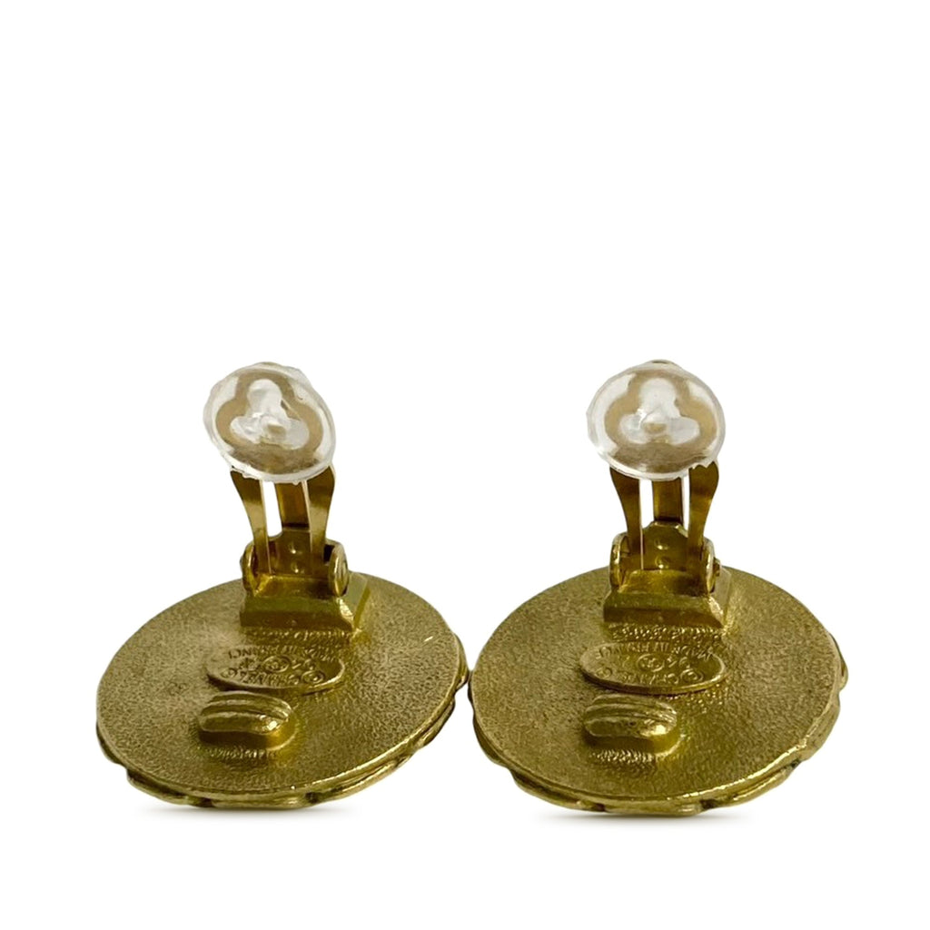 CC Gold Plated Enamel Round Clip On Earrings
