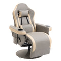 PU Leather Gaming Chair, Swivel Manual Recliner with Footrest, Headrest & Cup Holder, Grey
