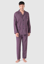 Pijama Hombre Invierno Solapa Algodón Franela Cuadros - Rojo 2814_90