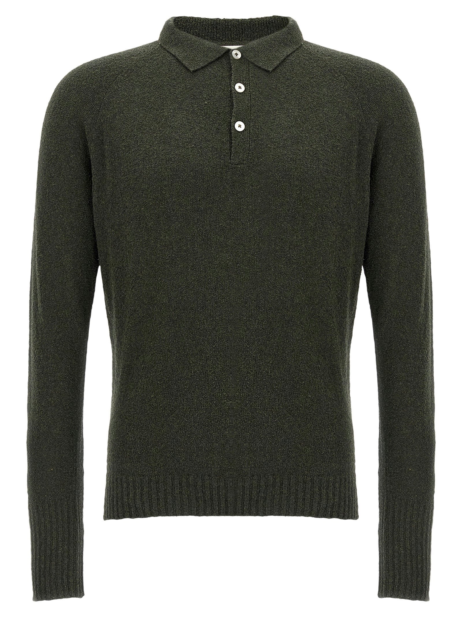 Ma'ry'ya Bouclé Cotton Polo Shirt — Sage Green