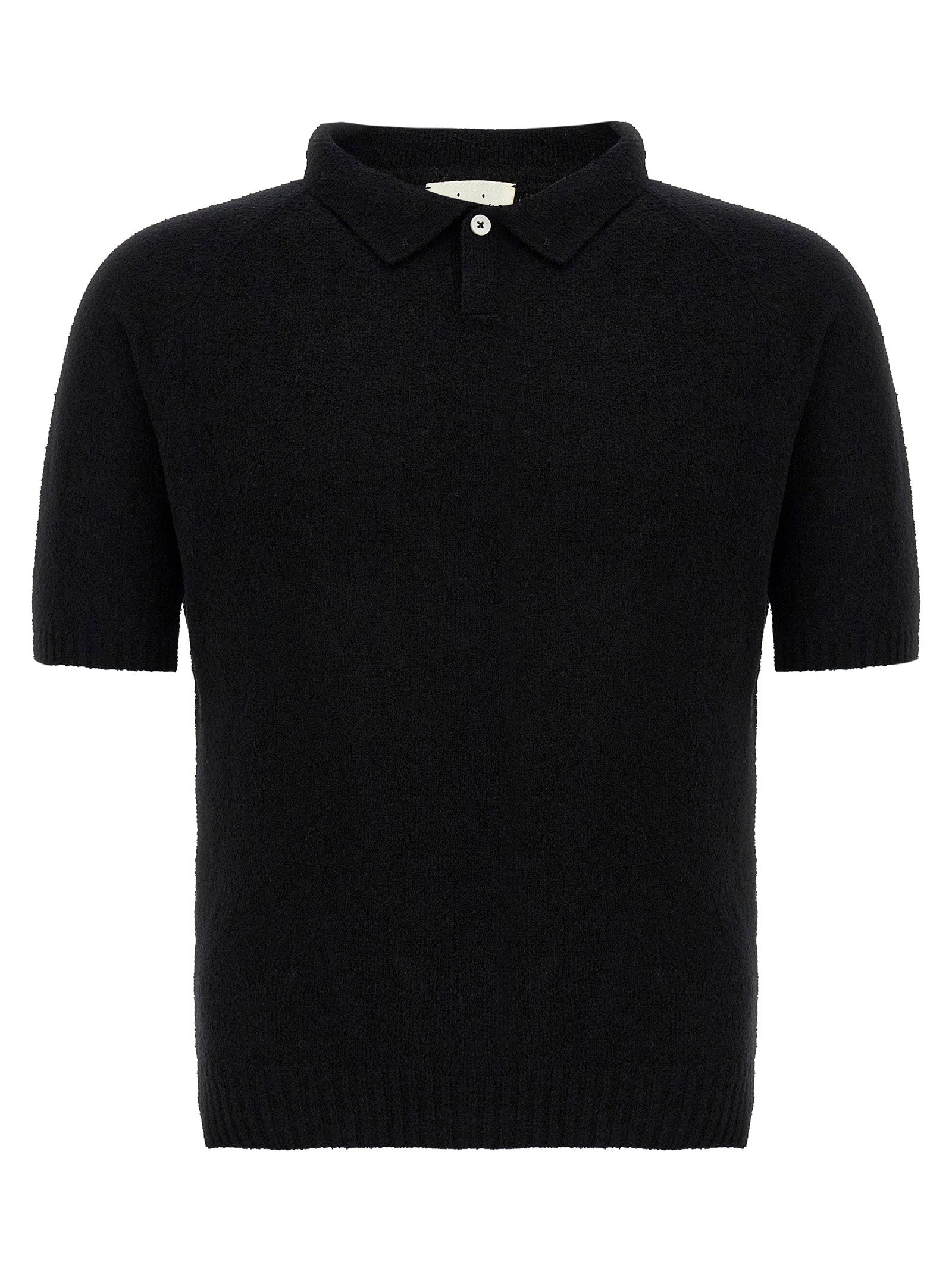 Ma'ry'ya Bouclé Cotton Polo Shirt — Black