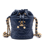 Mini Quilted Caviar Medallion Charms Drawstring Bucket Bag