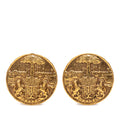 Gold Plated Medallion Coat of Arms Clip on Earrings