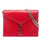 Croc Embossed Leather Monogram Cassandra Clasp Bag