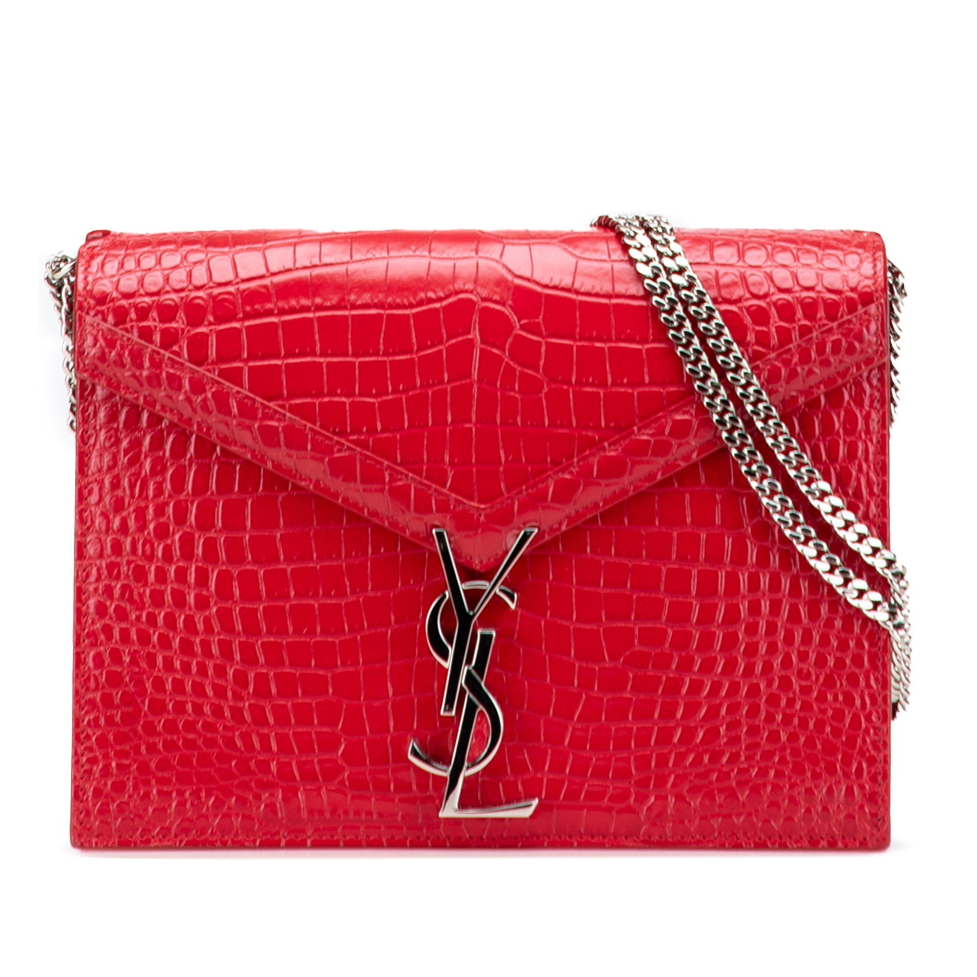 Croc Embossed Leather Monogram Cassandra Clasp Bag