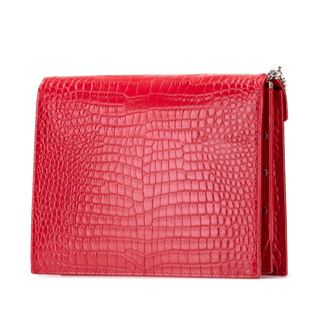 Croc Embossed Leather Monogram Cassandra Clasp Bag