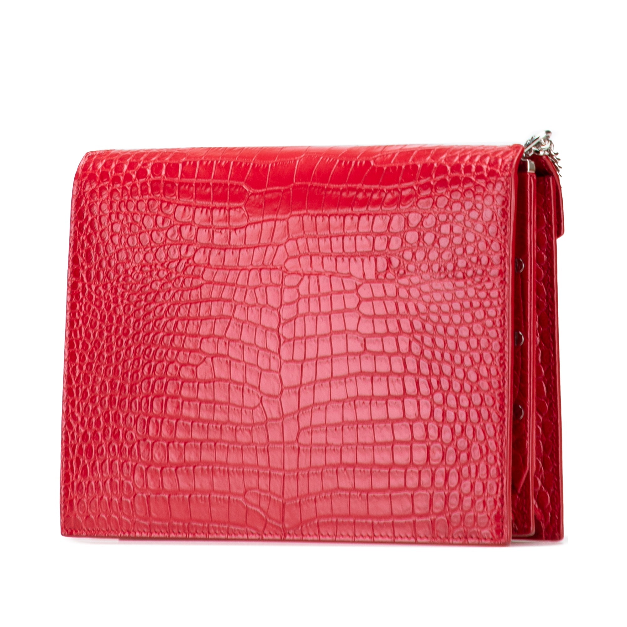 Croc Embossed Leather Monogram Cassandra Clasp Bag
