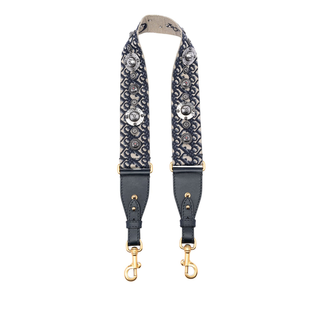 Oblique Embroidered Canvas Studded Shoulder Strap