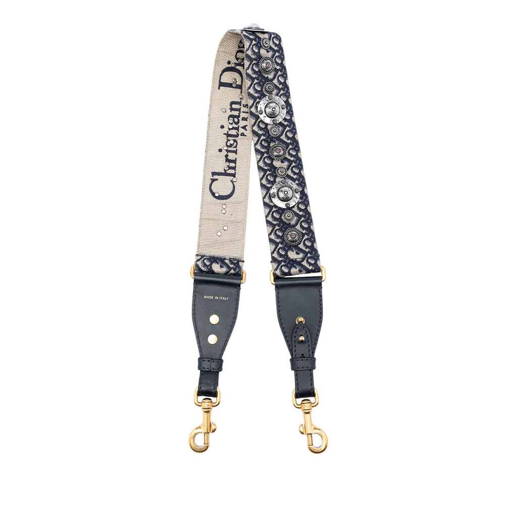 Oblique Embroidered Canvas Studded Shoulder Strap