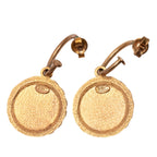 Gold Plated Enamel Logo Round Scalloped Swing Push Back Earrings
