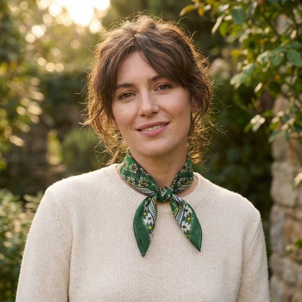 Green Square Scarf Silk