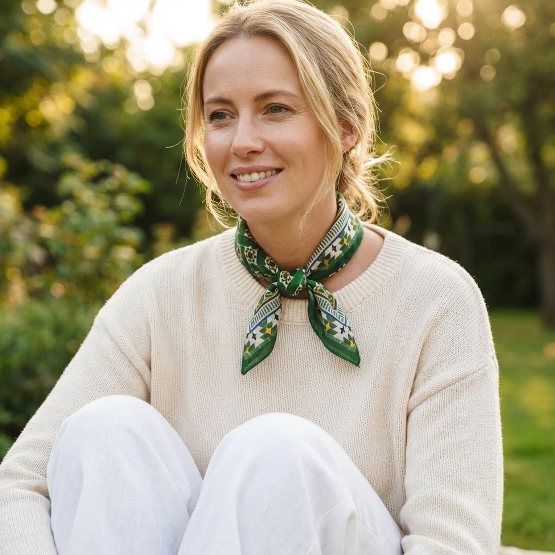 Green Square Scarf Silk