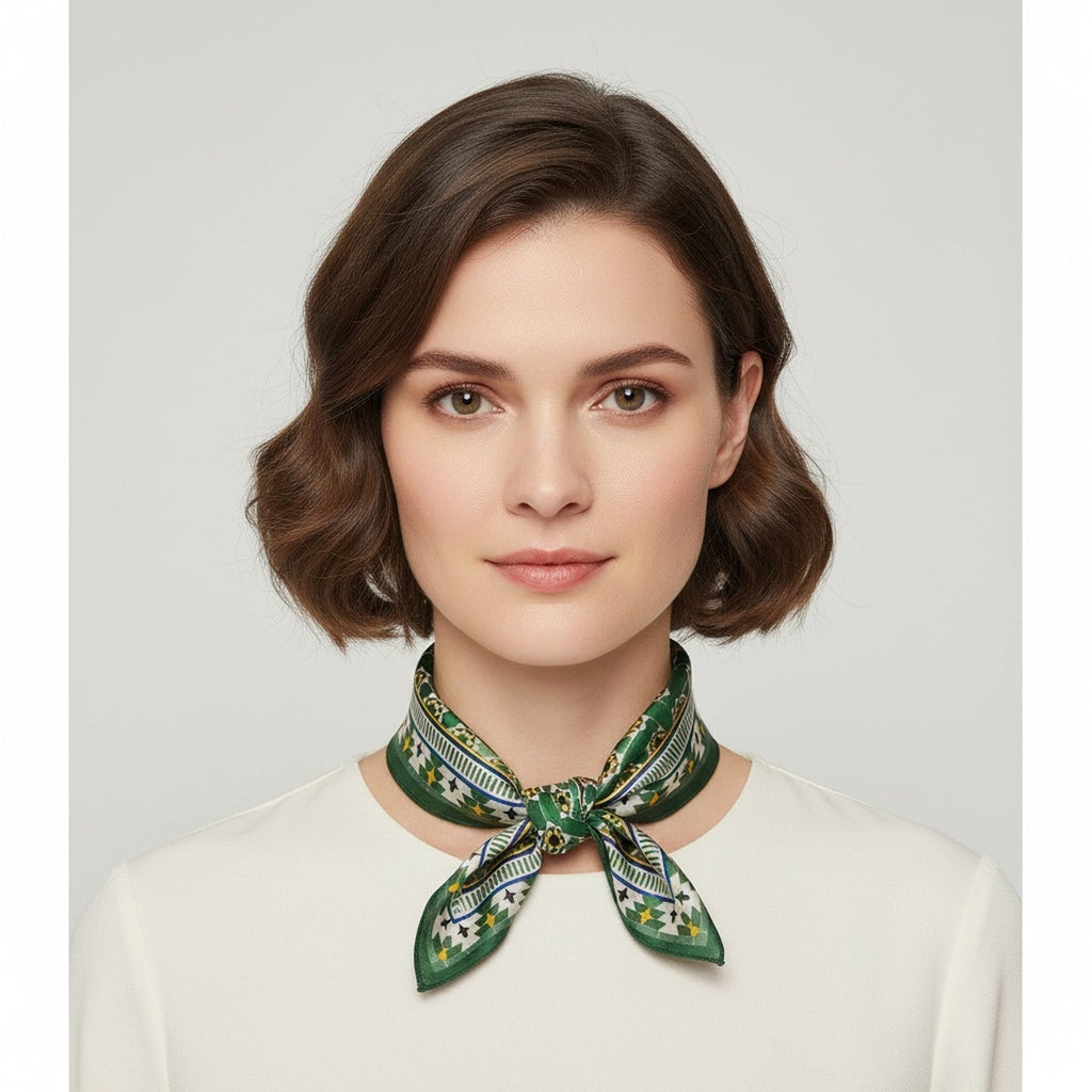 Green Square Scarf Silk