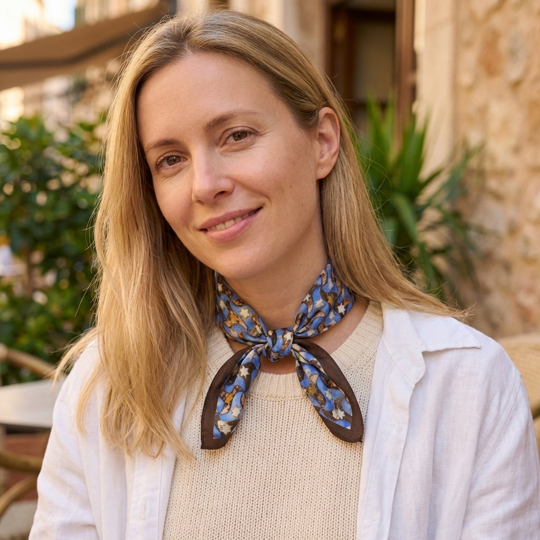 Silk Square Scarf for Women Brown
