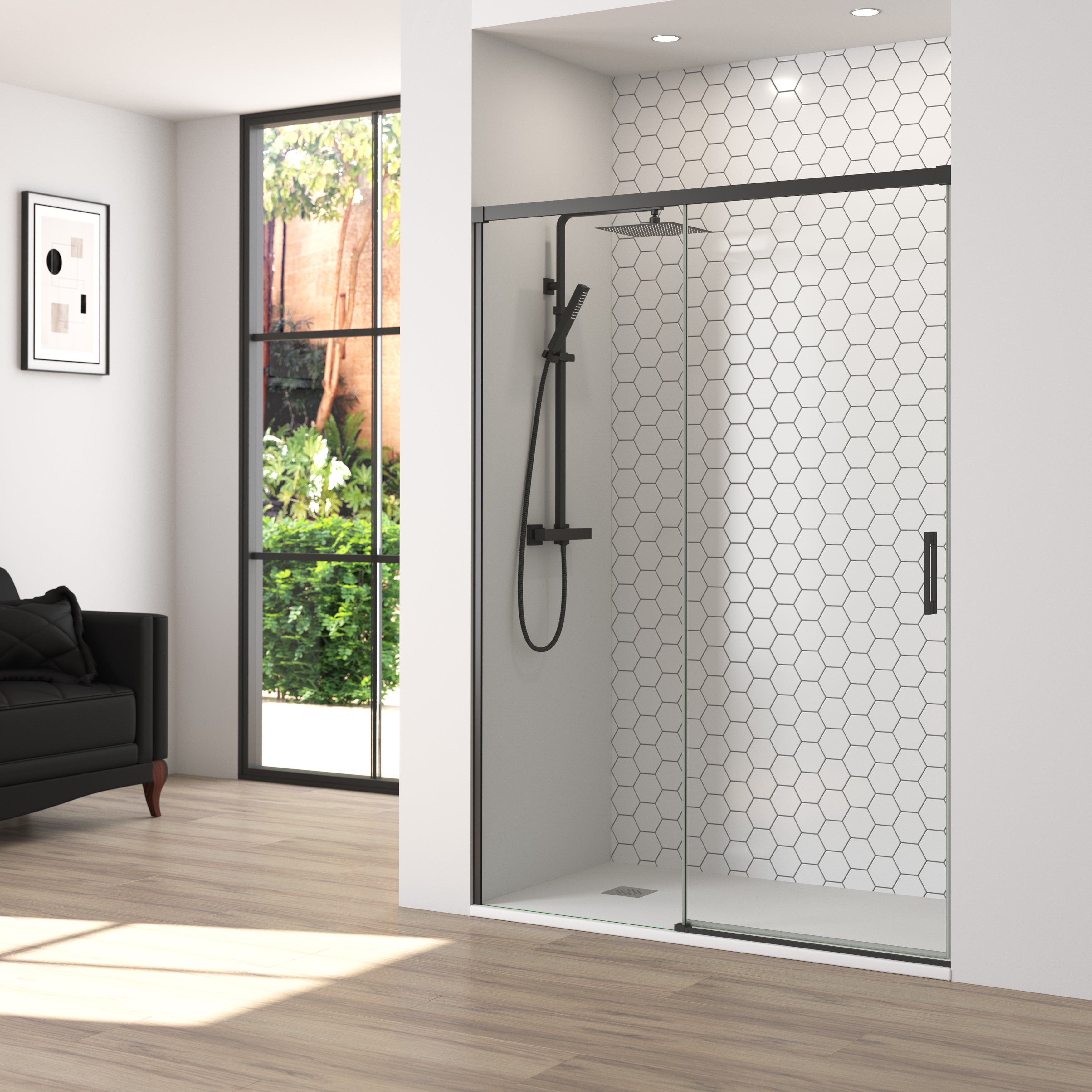 BATHME NIXON Mampara Frontal Ducha Fijo+Corredera Negro