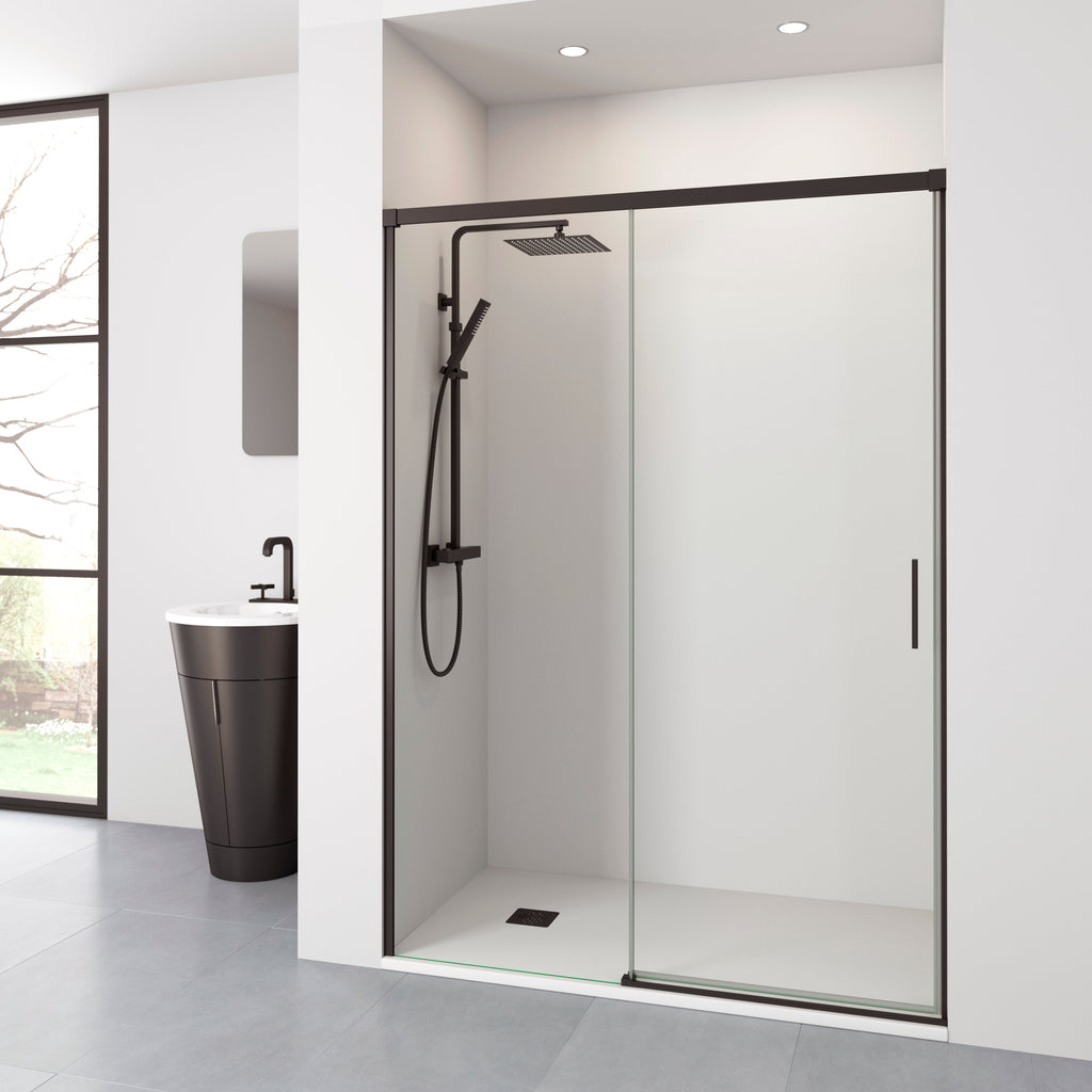 BATHME NIXON Mampara Frontal Ducha Fijo+Corredera Negro