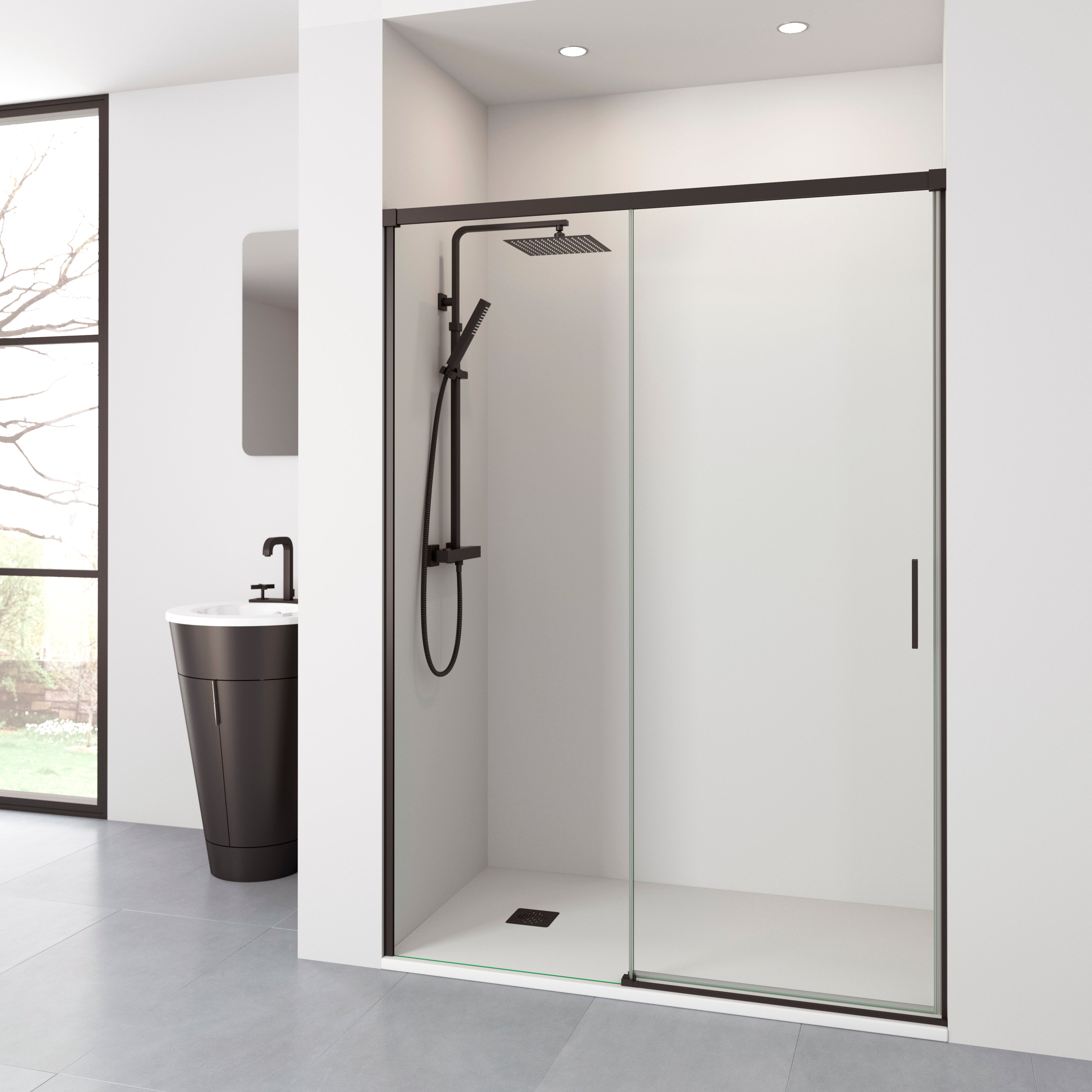 BATHME NIXON Mampara Frontal Ducha Fijo+Corredera Negro